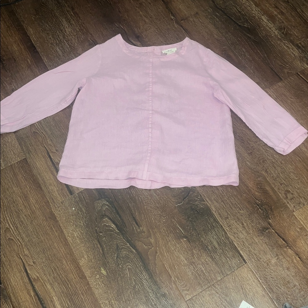 Nicole Miller Pink 3/4 Sleeve Linen Button-Back Top Blouse Size Medium EUC